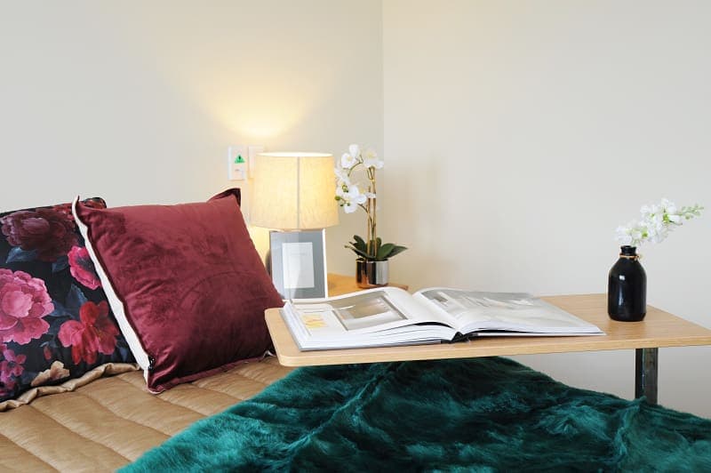 The Heights Bed & Side Table with book